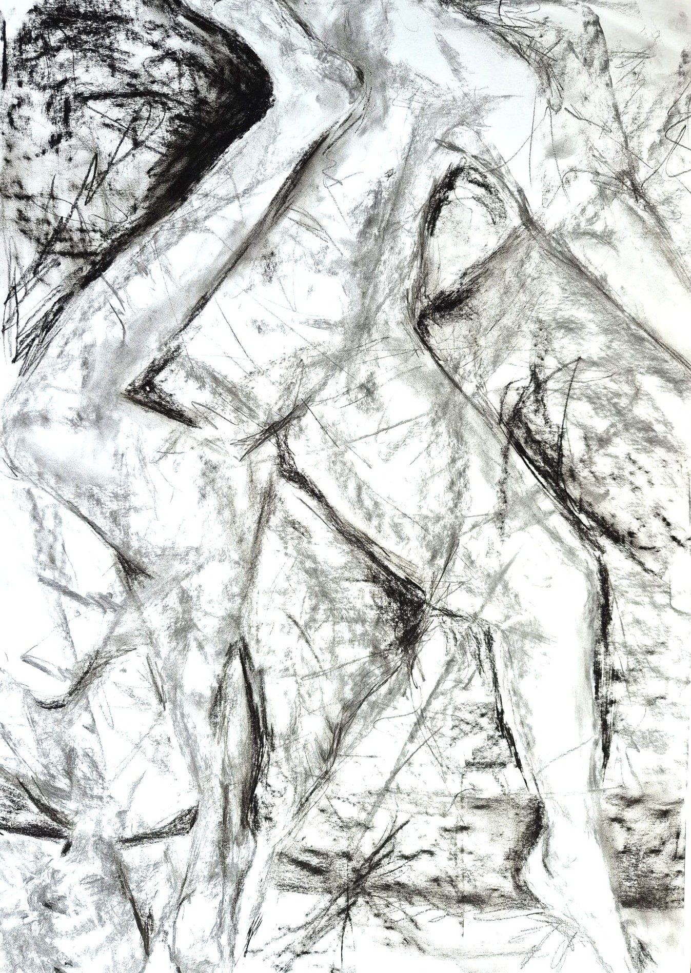 Expressive charcoal sketch showing rich texture and broken geometric marks