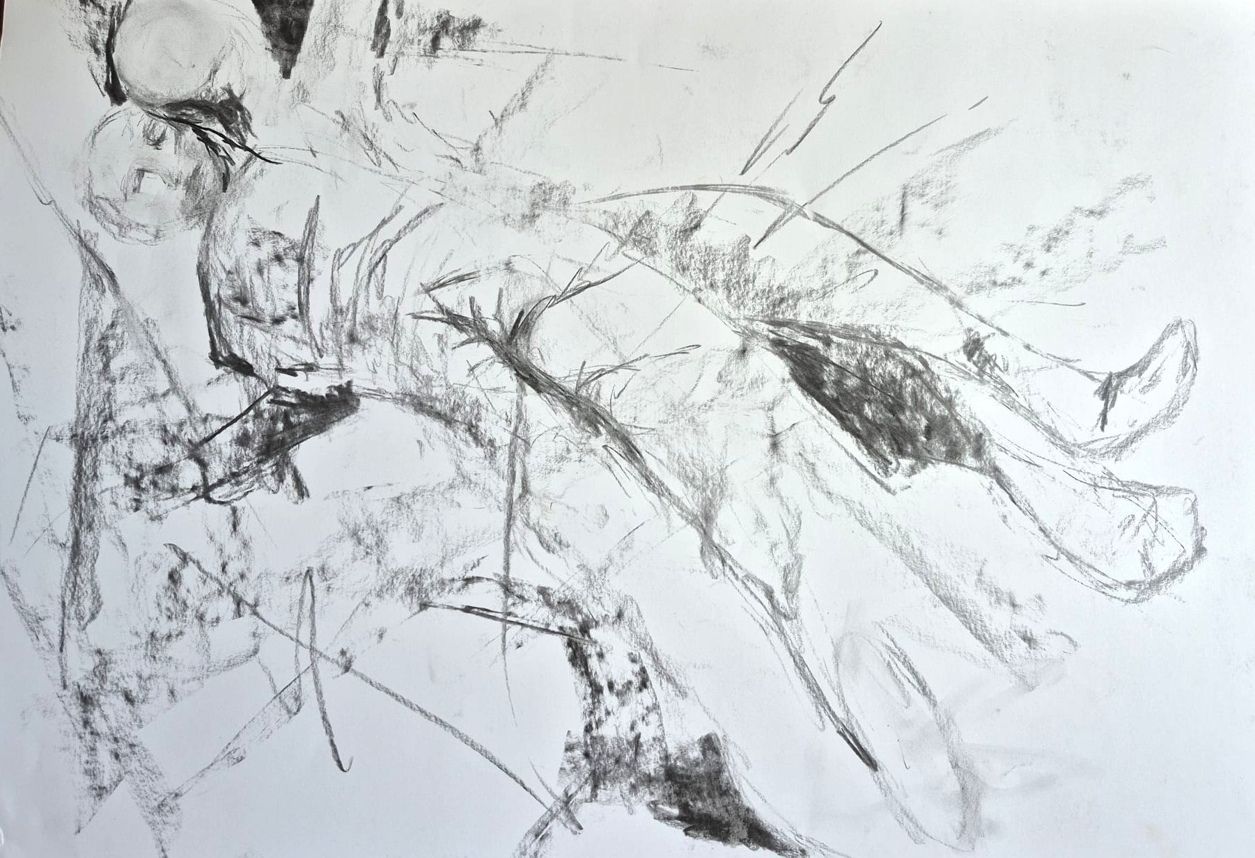 Dynamic figurative charcoal sketch exploring form and movement