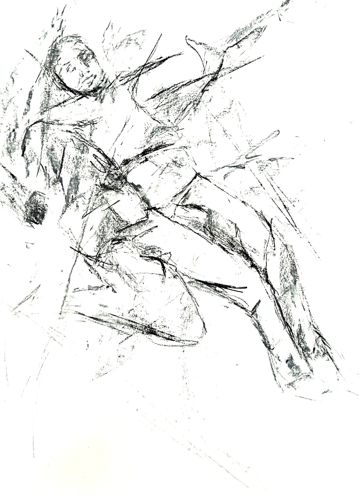 Dynamic figurative charcoal sketch exploring momentum and forward intent